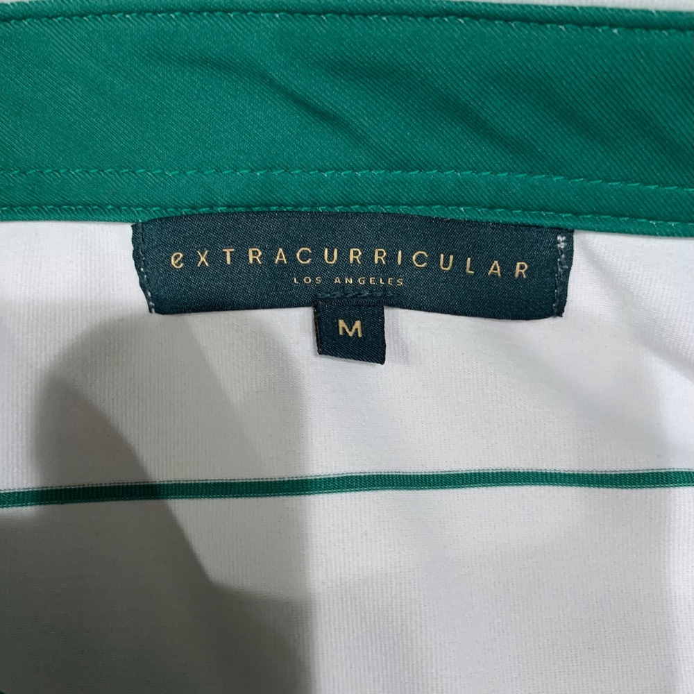 Extracurricular Polo Shirt Mens Medium White Green Stripe Performance Golf - Picture 2 of 8